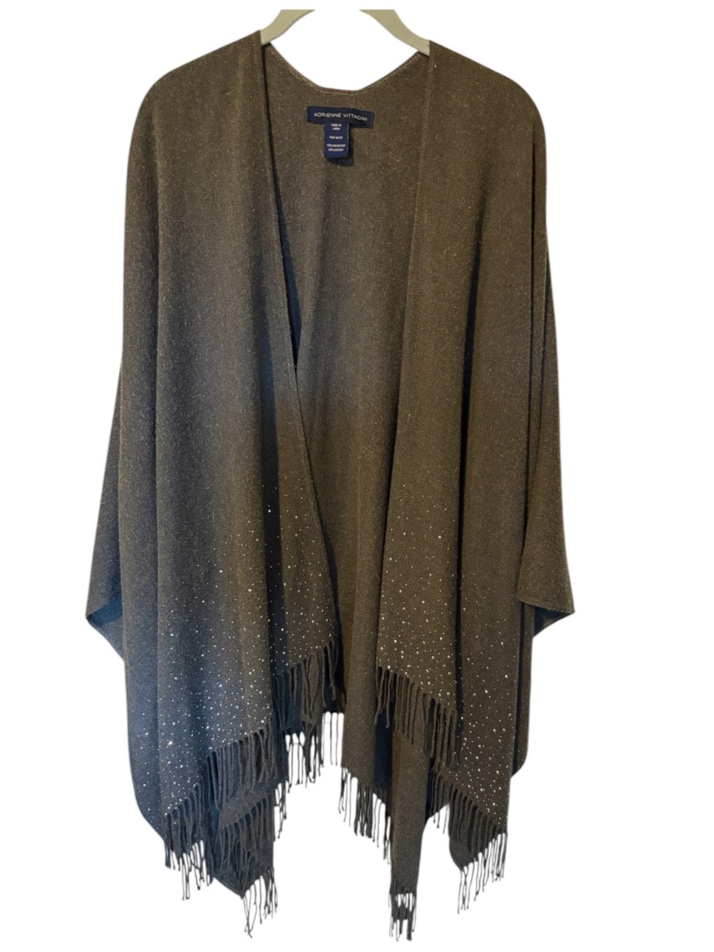 Adrienne Vittadini Charcoal Grey Metallic Fringe Poncho Wrap